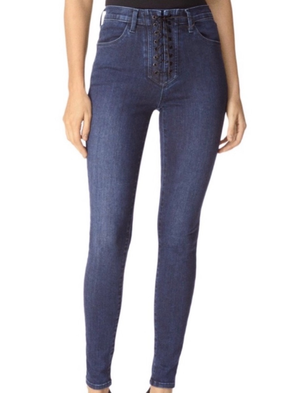 J Brand x Steph Shep Lace Up Skinny Jeans 29 Dark Wash High Rise Designer Denim